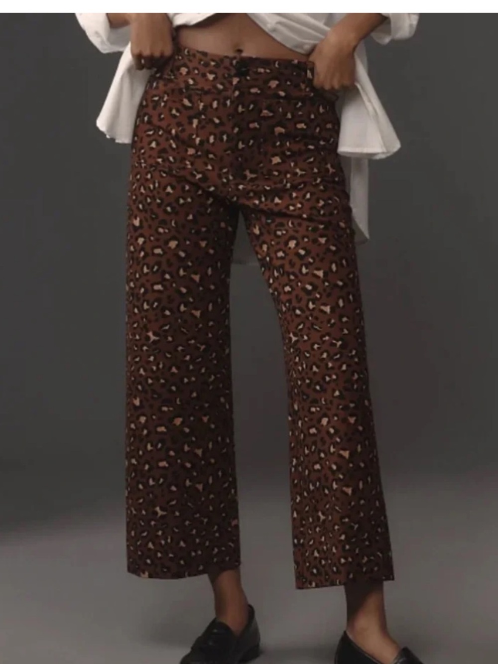 Maeve The Colette Cropped Wide-Leg Ponte Pants Brown Animal Print 29 NWT